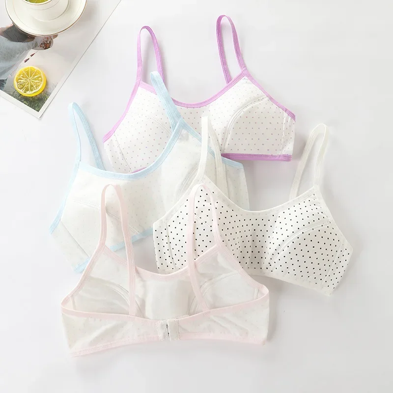 2023 Female Student Developmental Bra Sling Girl Comfort No Steel Ring Breathable Cotton Bra Teen Puberty Training Bra 8 To 16 Y