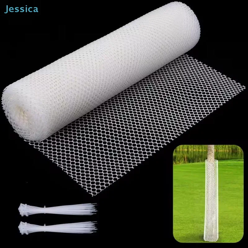 ♥Tree Trunk Protection Net Roll-White Plastic Mesh Netting with Cable Ties for Plant Support,Garden Tree Wrapping & Pest Preve