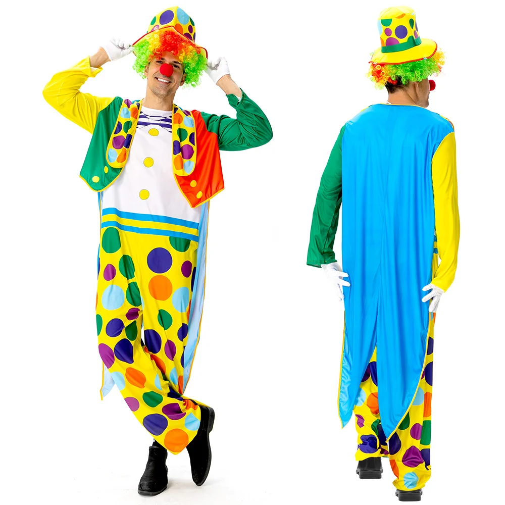 Halloween Adult Clown Costumes Stage Masquerade Performance Costumes Circus Clown Magic Game Party Show Jumpsui