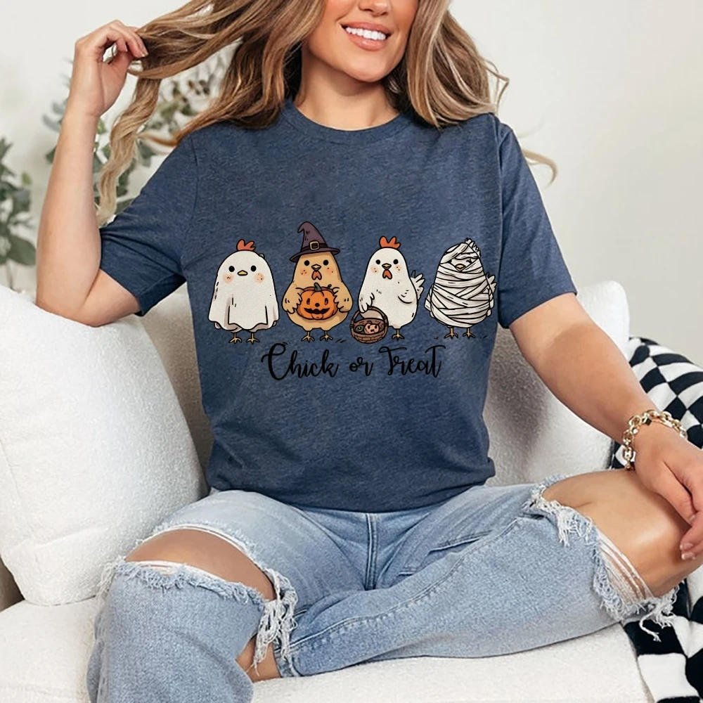 Y2k camiseta gráfica halloween pintinhos pintinho ou deleite impressão diversão festivo casual roupas de algodão macio na moda férias moda camiseta