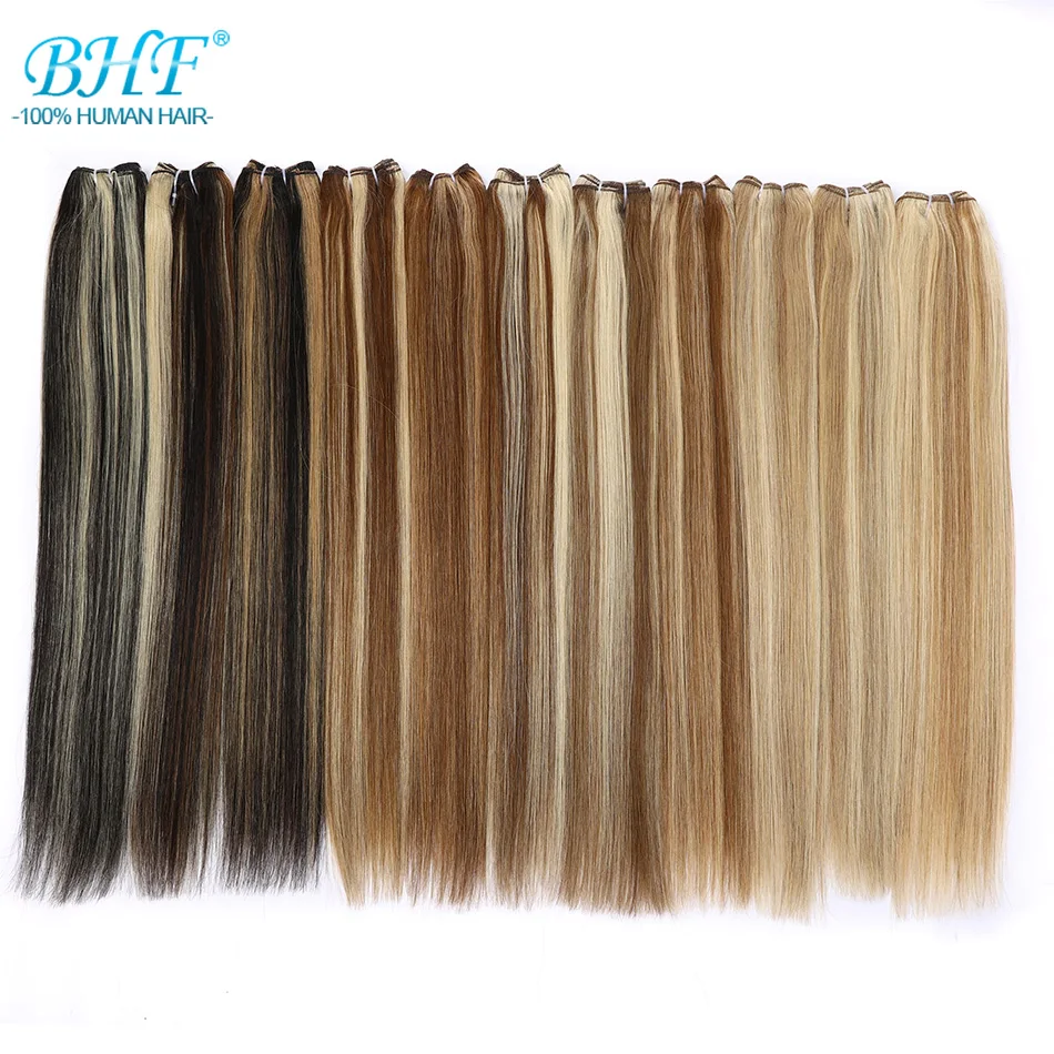 BHF-extensiones de cabello humano 100% liso, pelo Natural Remy europeo, trama de 100g, Color Piano