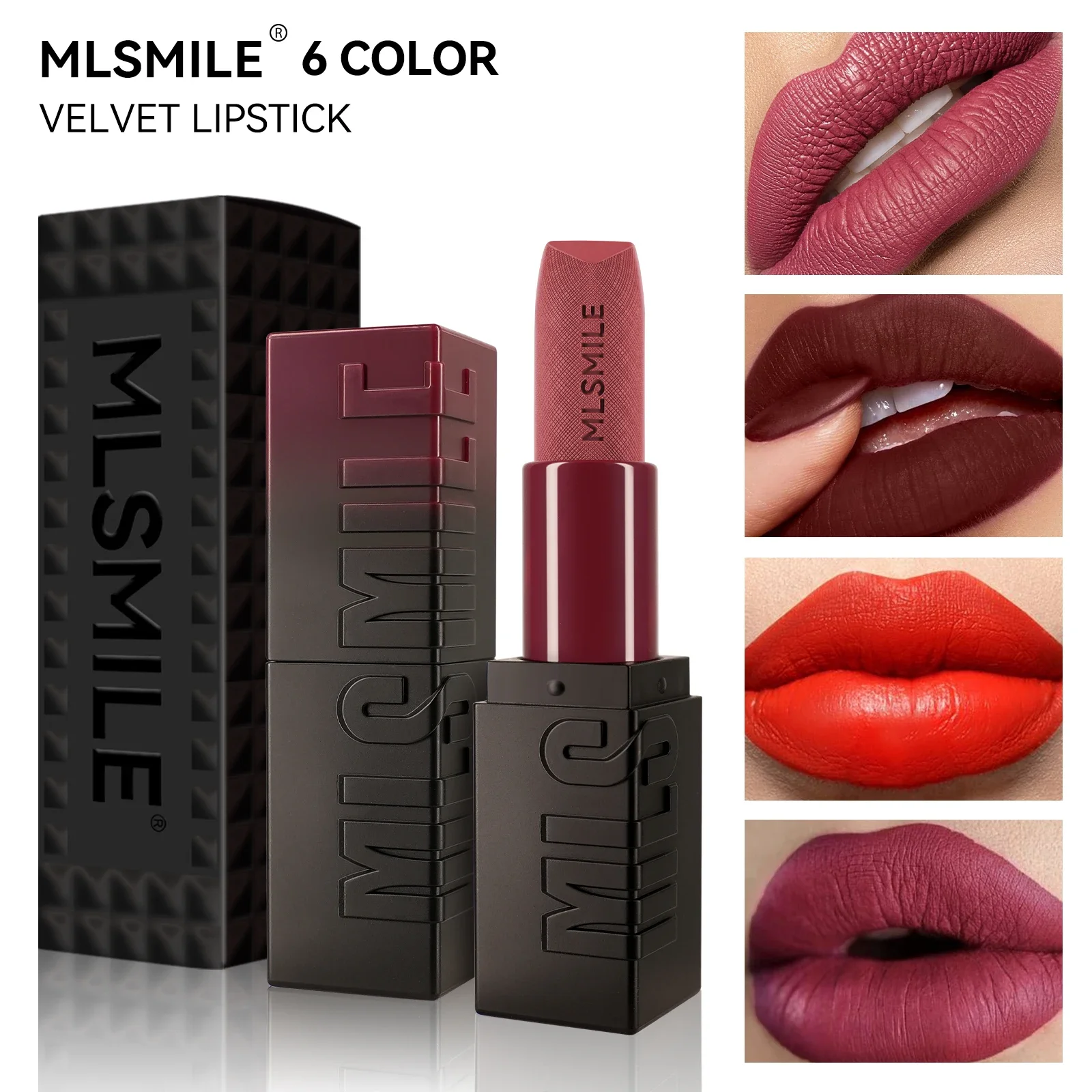 6-Color Embossed Matte Lipstick, Easy to Apply, Moisturizing and Natural Finish Long-Lasting Smooth Texture for Soft and Elegant