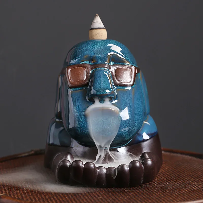 

Figure Statue Ceramic Backflow Incense Sunglasses Type Home Decor Censer