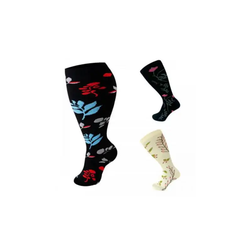 3pair Small Dot Women Plus Size Compression Socks Flower Prevent Varicose Veins Men 2xl 3xl 4xl High Elastic Fat Sports Hot