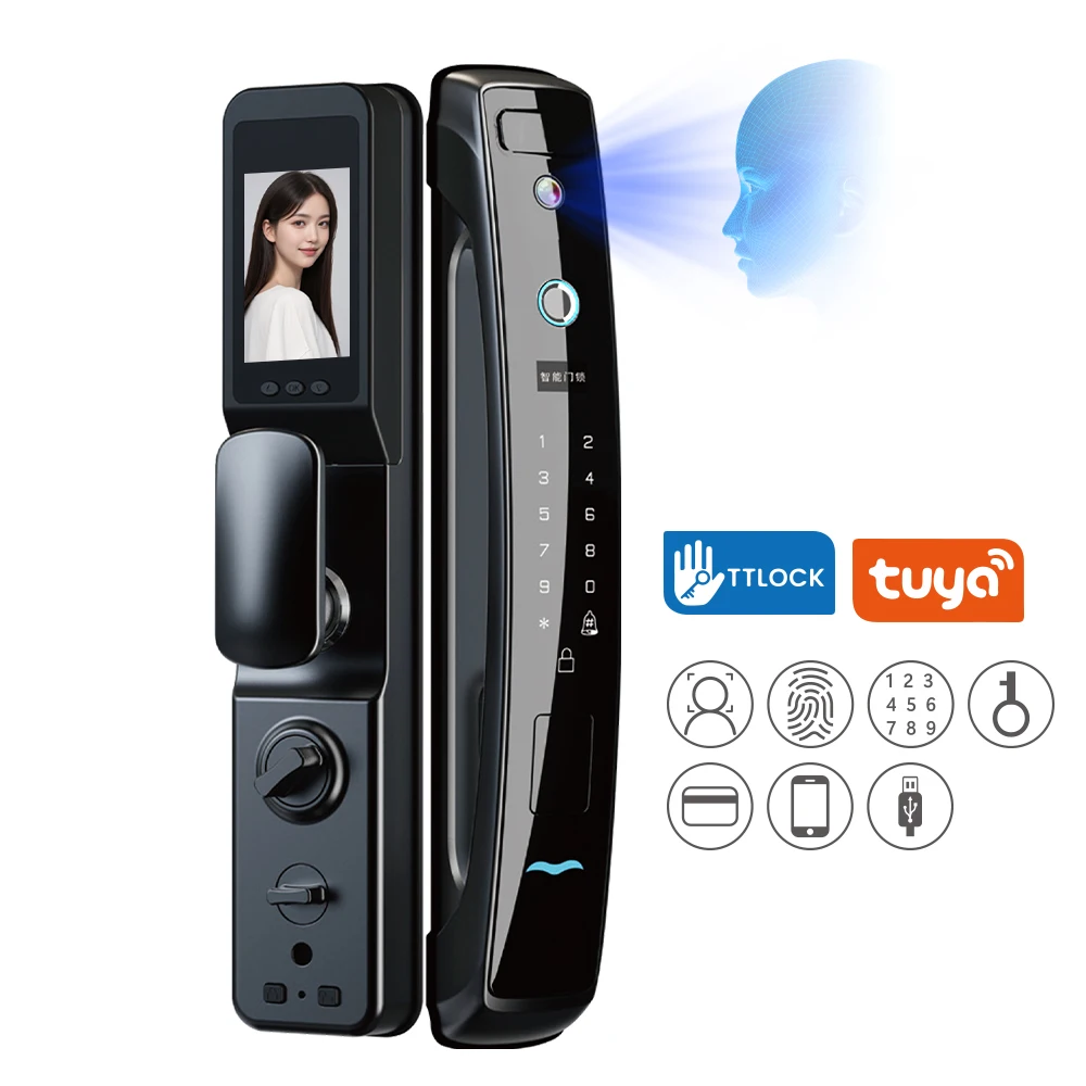 

HJD Tuya 3D Face & Fingerprint Lock. tuya smart lock door. Tuya-powered with 3D face and fingerprint for home/office.