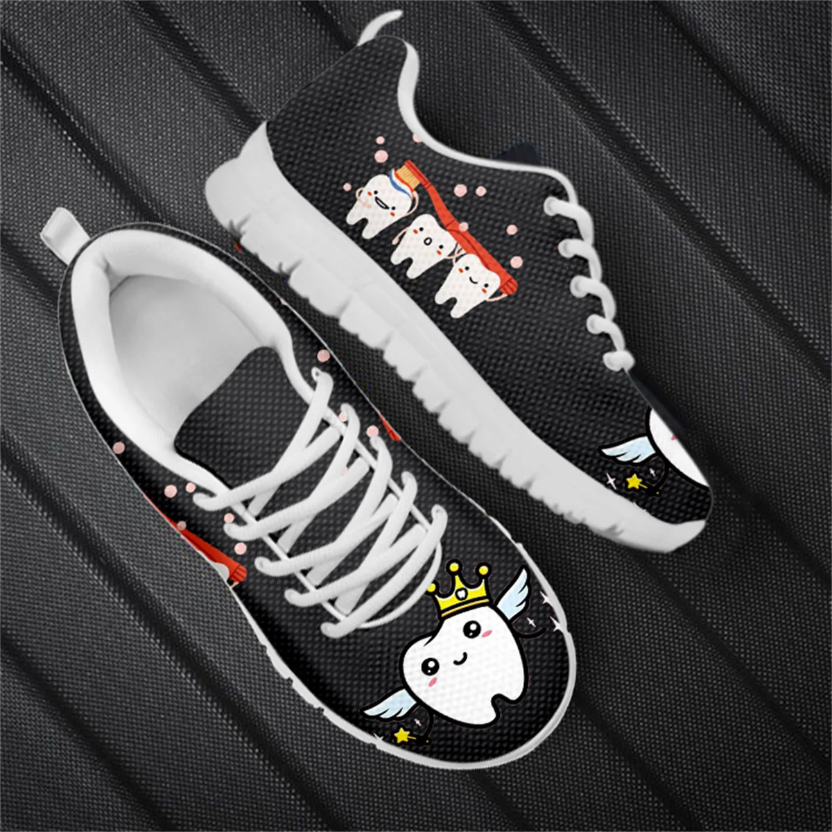 Fashion Gradient Dentist Flats For Woman Shoes Zapatos Mujer Brand Design Tooth Dental Angel Breathable Sneakers Walking Shoes
