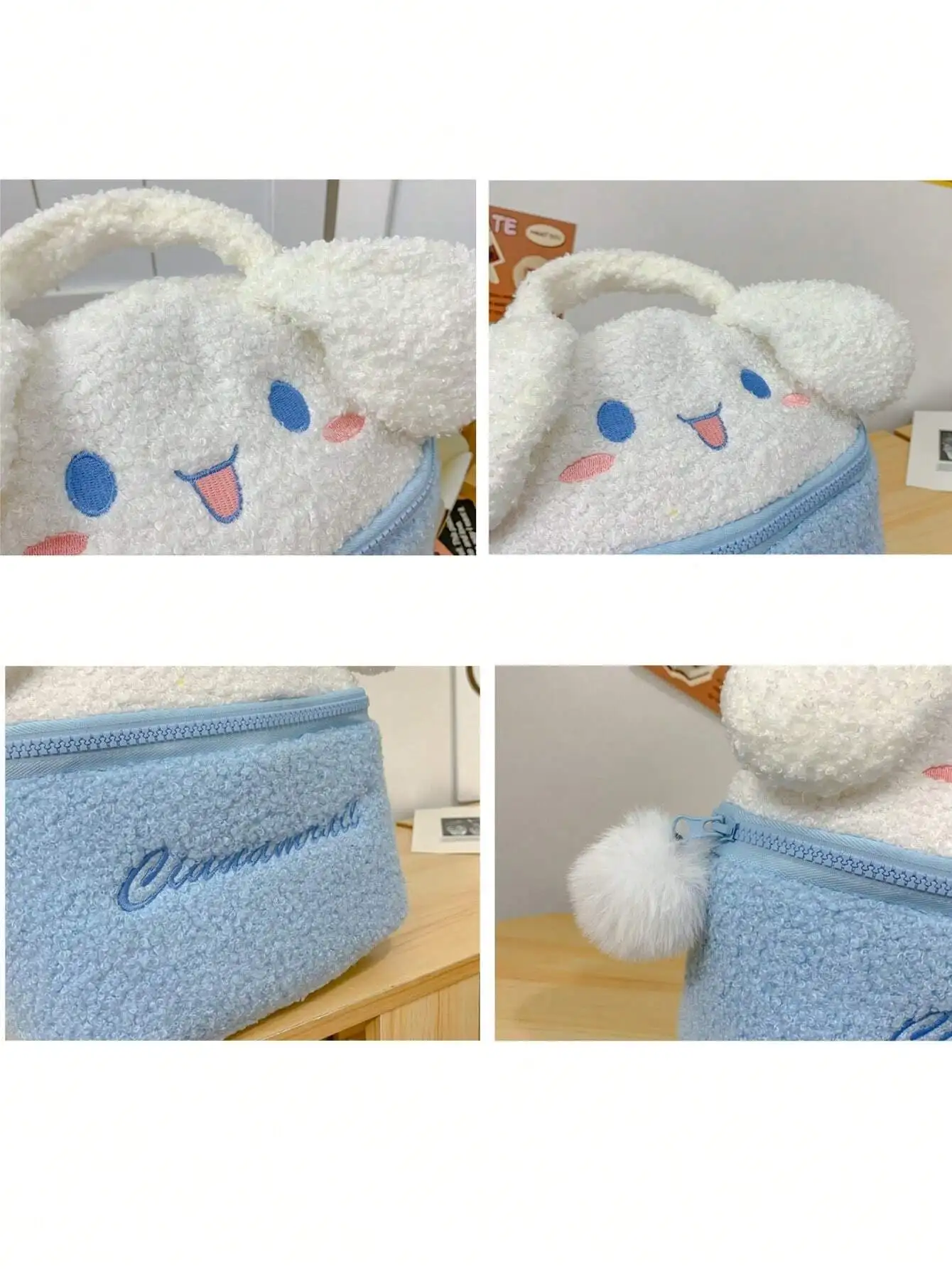 1pc Cartoon Big Ear Dog Plush Cosmetic Bag mymelody Kuromi Cinnamoroll Makeup Handbag Travel Storage Bag, Plush Gift