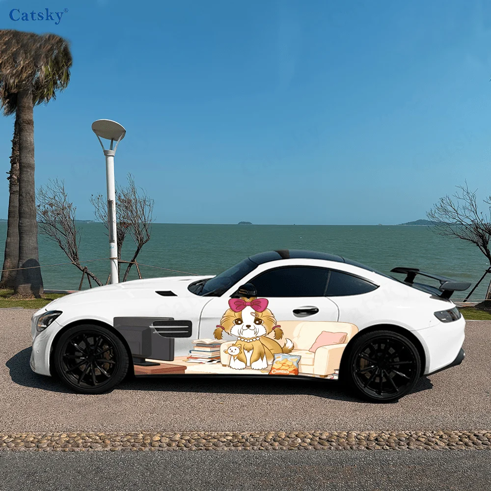 

Shih Tzu Watching TV Car Vinyl Wraps Decal Self-adhesive PVC Sticker Suitable for Trucks SUV Decoration Auto Accessories Gift