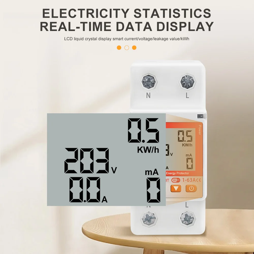 DIYGO Tuya WiFi Smart Circuit Breaker 63A Energy Meter with Voltage Current Leakage Protection Timer Relay Switch Remote Cotrol