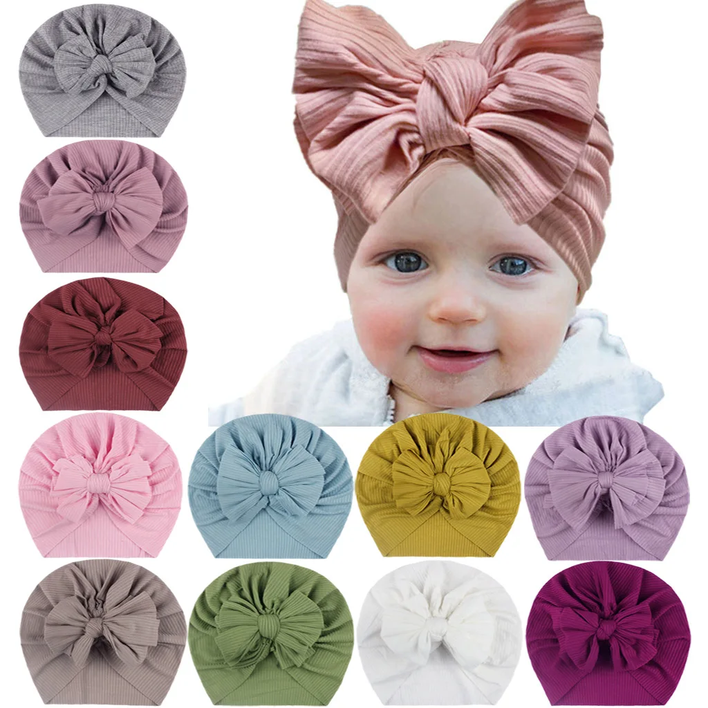 Toddlers Infant Baby Boys Girls Turban Warm Hats Soft Elastic Big Bow Knotted Headwrap Newborn Hospital Caps