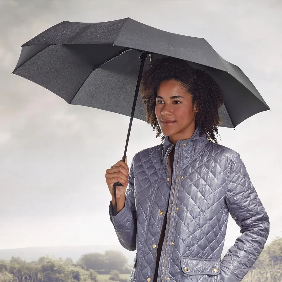 Guarda-chuva de viagem compacto com abertura automática, estrutura de liga de aço forte, 11" dobrável para chuva e vento, preto