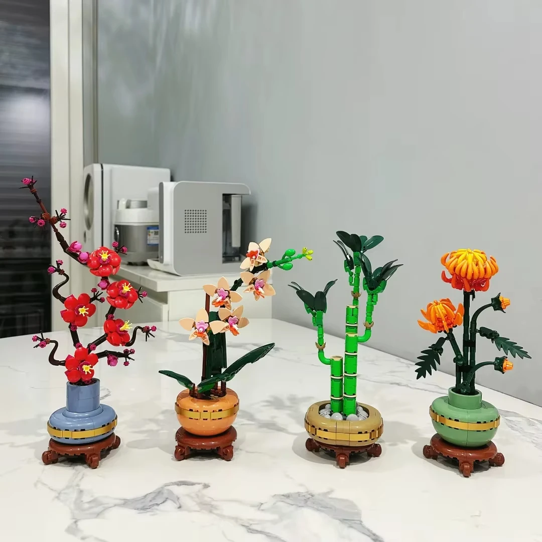 

Новый продукт 2025 года, цветок сливы, богатый бамбук, хризантема, строительные блоки орхидеи, набор «сделай сам», украшение для дома