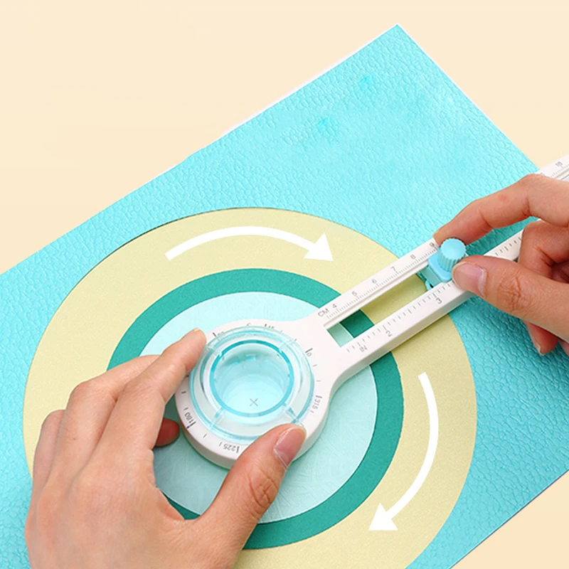 1 قطعة قاطع قياس دائري مصنوع يدويًا 360 درجة، أداة قطع الورق الدوارة اليدوية، قطر دائري 3.14 بوصة - 12.59 بوصة