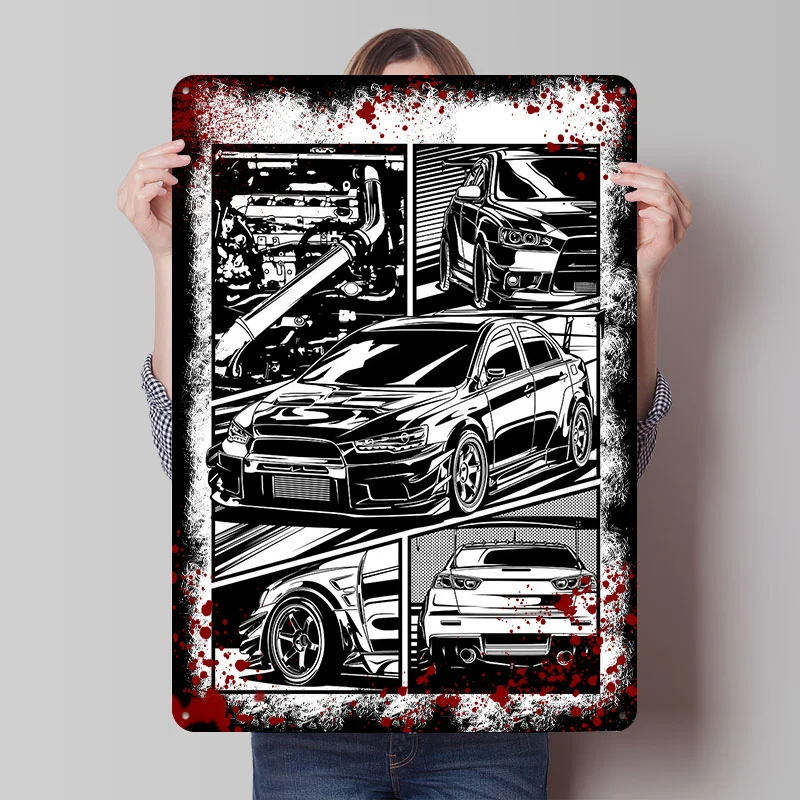Sports Lancer Evolution Comic Car Metal Poster Custom Wall Art Retro Vintage Tinplate Signs for Fans Decoration Home Decorations