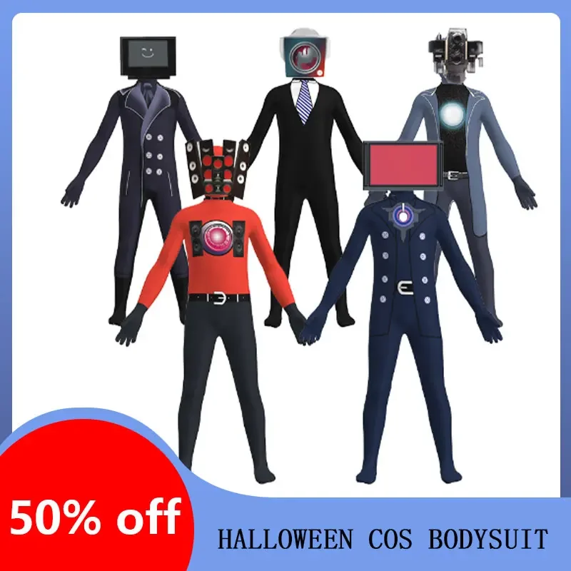 Anime Skibidi Toilet Cosplay Audio Man Camera Man Tv Man Costume Jumpsuit Mask Full Set Halloween Party Men Adult Child Costume