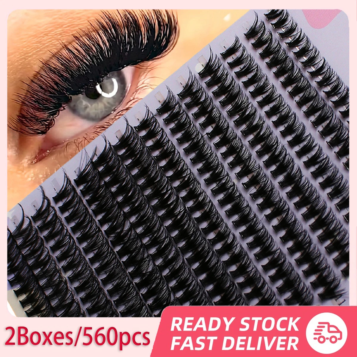 2 กล่อง/560 PCS 40D Lashes Cluster D Curling 9-16 มม.ผสมขนตาธรรมชาติ EXTENSION 3D รัสเซียแต่ละขนตา Cluster