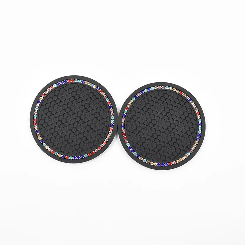 

2Pcs Car Bling Rhinestone Cup Holder Drink Pad Anti-slip Durable Coaster Heat Resi Premium Easy Install Scratch-Free Accessories