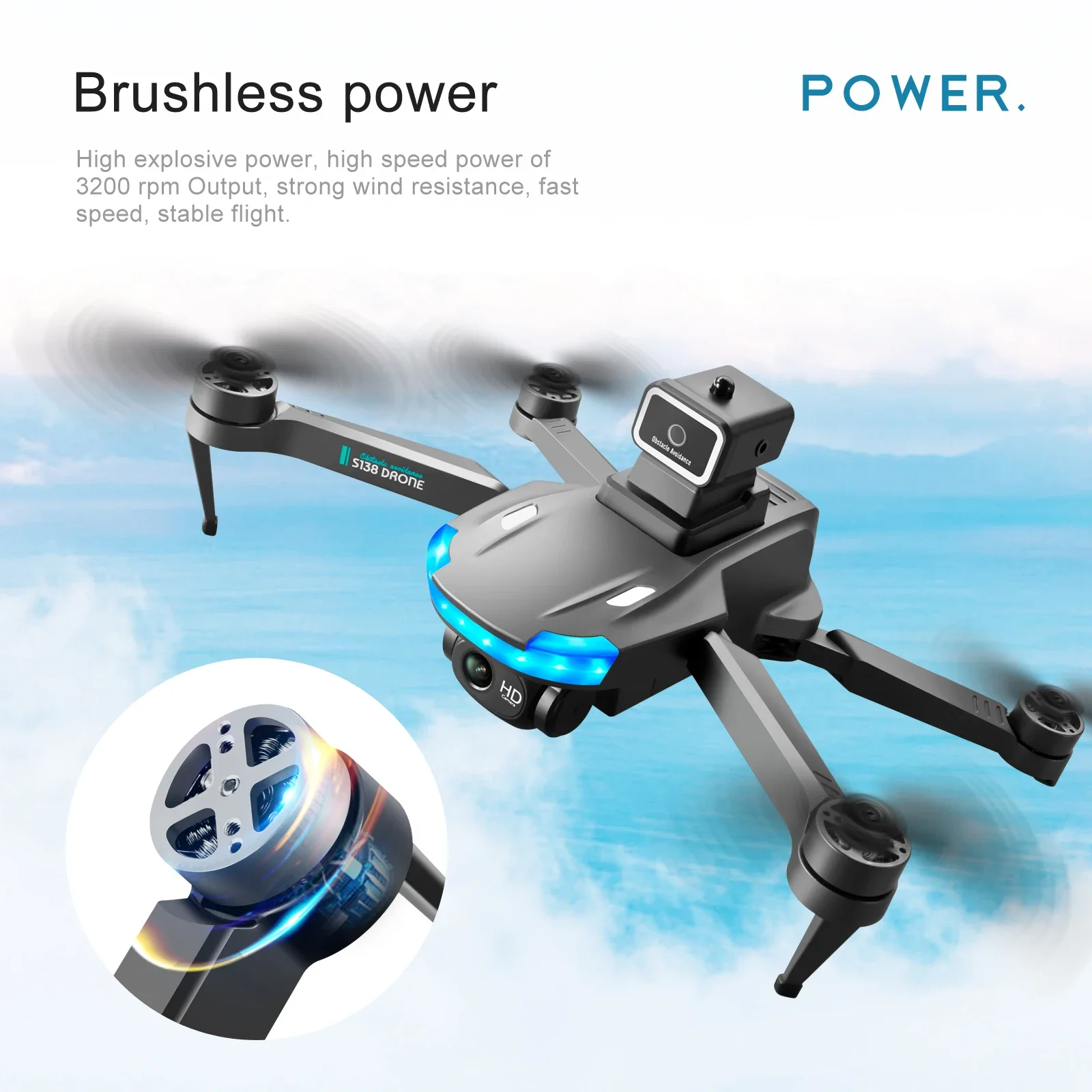 S138 Drone 4K Dual Camera Wide Angle Obstacle Avoidance Optical Flow Positioning Brushless RC Drone  Foldable Quadcopter BoyToy