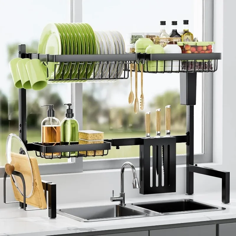 

Over The Sink Dish Drying Rack - 30.0" to 33.9"x21.5", Adjustable Sink Drying Rack for Kitchen Sink with Large Capacity, 2-Tier