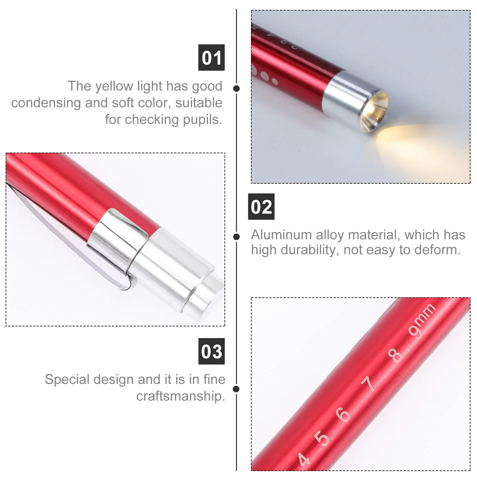 

2pcs Medical Pen Light Yellow Led Inspection Lamp Detachable Pupil Exam Torch Powered Pocket Reusable