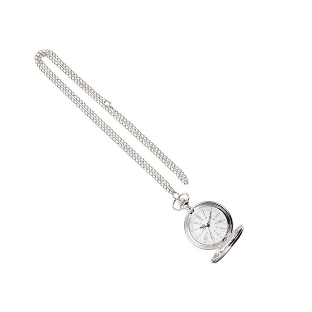 

Retro Pocket Watch Large Size Silver Thin Chain Smooth Quartz Fashionable Vintage Men Women Gift Premium Zinc Alloy Glass