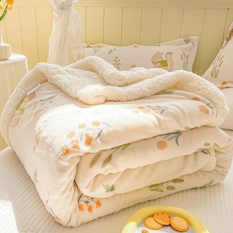 Milk Lamb Wool Blanket Spring and Fall Air Conditioning Blanket Coral Facecloth Nap Office Sofa Small Blanket Towel Quilt