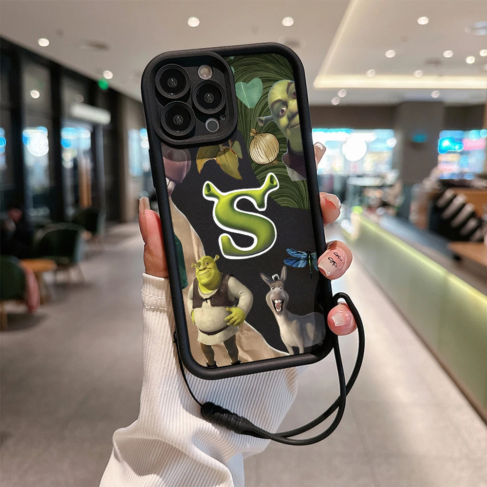 S-shreks-funda trasera de TPU suave con correa de mano para IPhone, carcasa divertida de dibujos animados para IPhone 15, 14, 13, 12, 11 Pro Max,