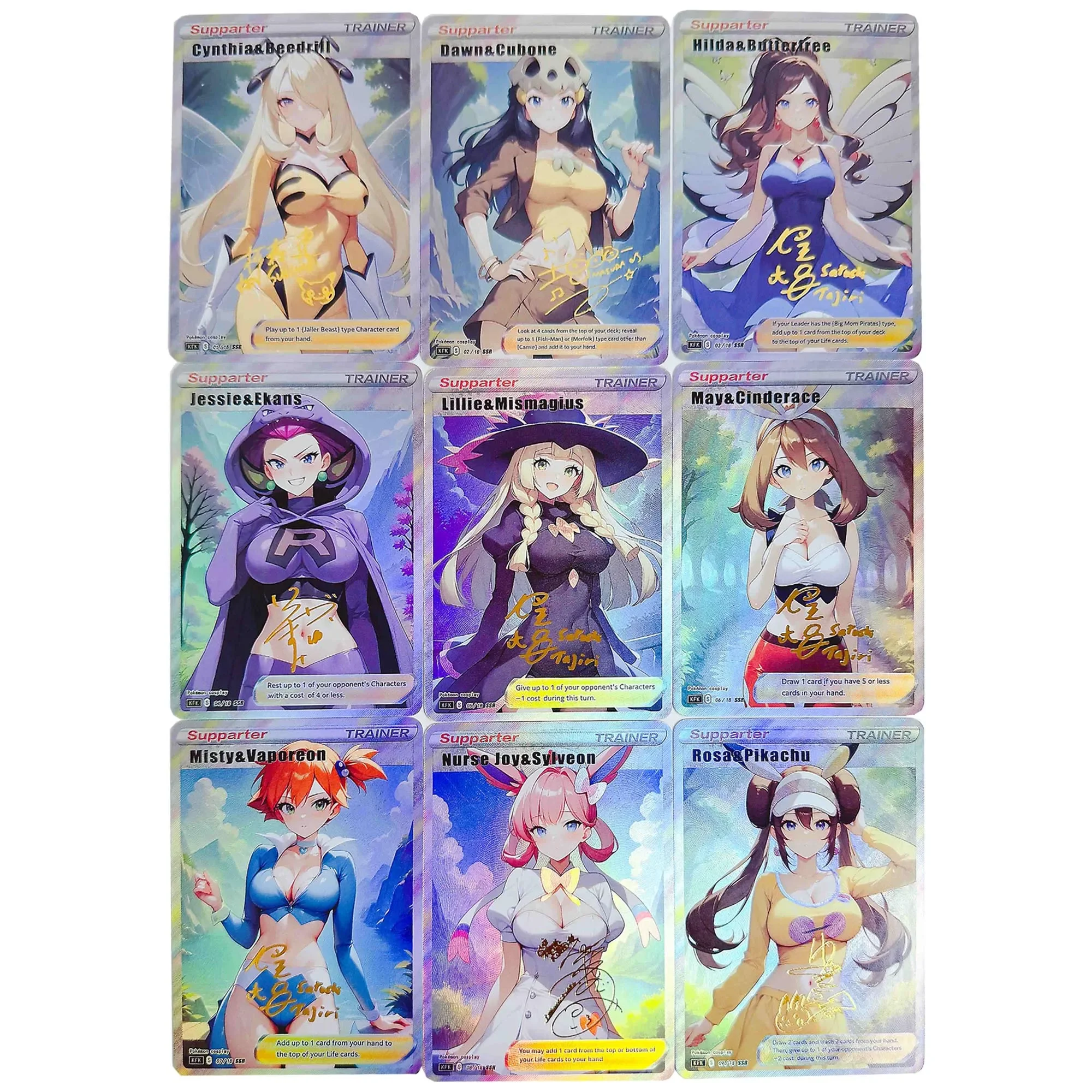 

Diy Self Made 9Pcs/set Ptcg Trainer Misty Rosa Cross Dressing Swimsuit Collection Card Refraction Color Flash Anime Cards Gift