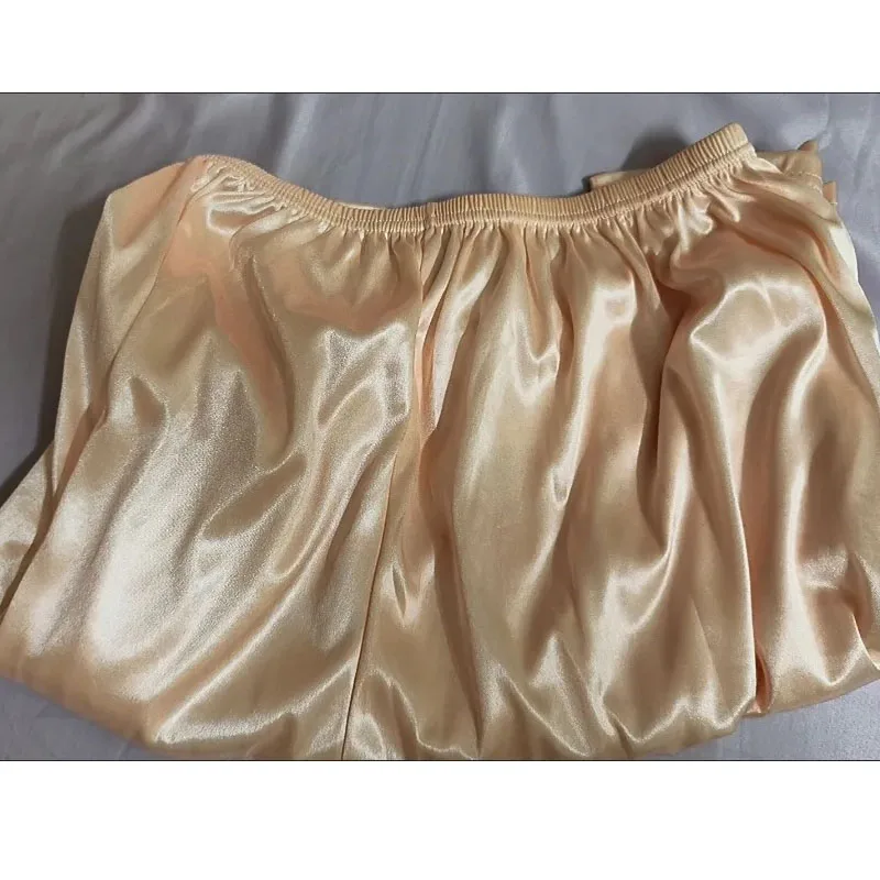 Plus Size Solid Color Satin Silk Glossy Trousers Summer Pajamas Pants Soft Silky Touch Unisex Sleeping Bottoms