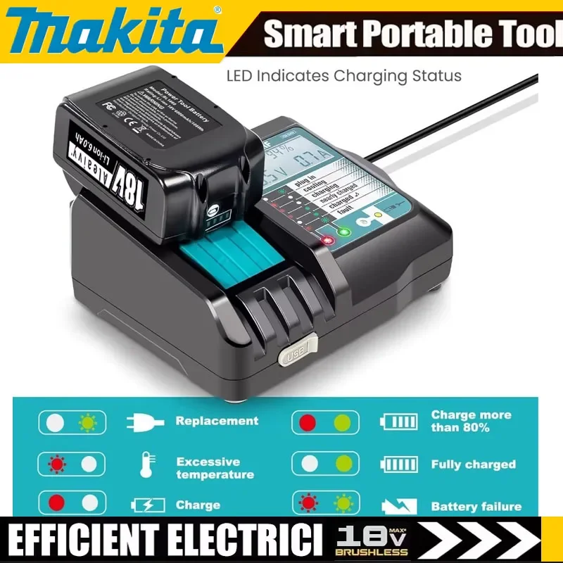 

Зарядное устройство Makita DC18RF для литий-ионных аккумуляторов, ток зарядки 3.5А, 14.4В/18В, для BL1830, BL1430, DC18RC, DC18RA, для электроинструментов, с USB