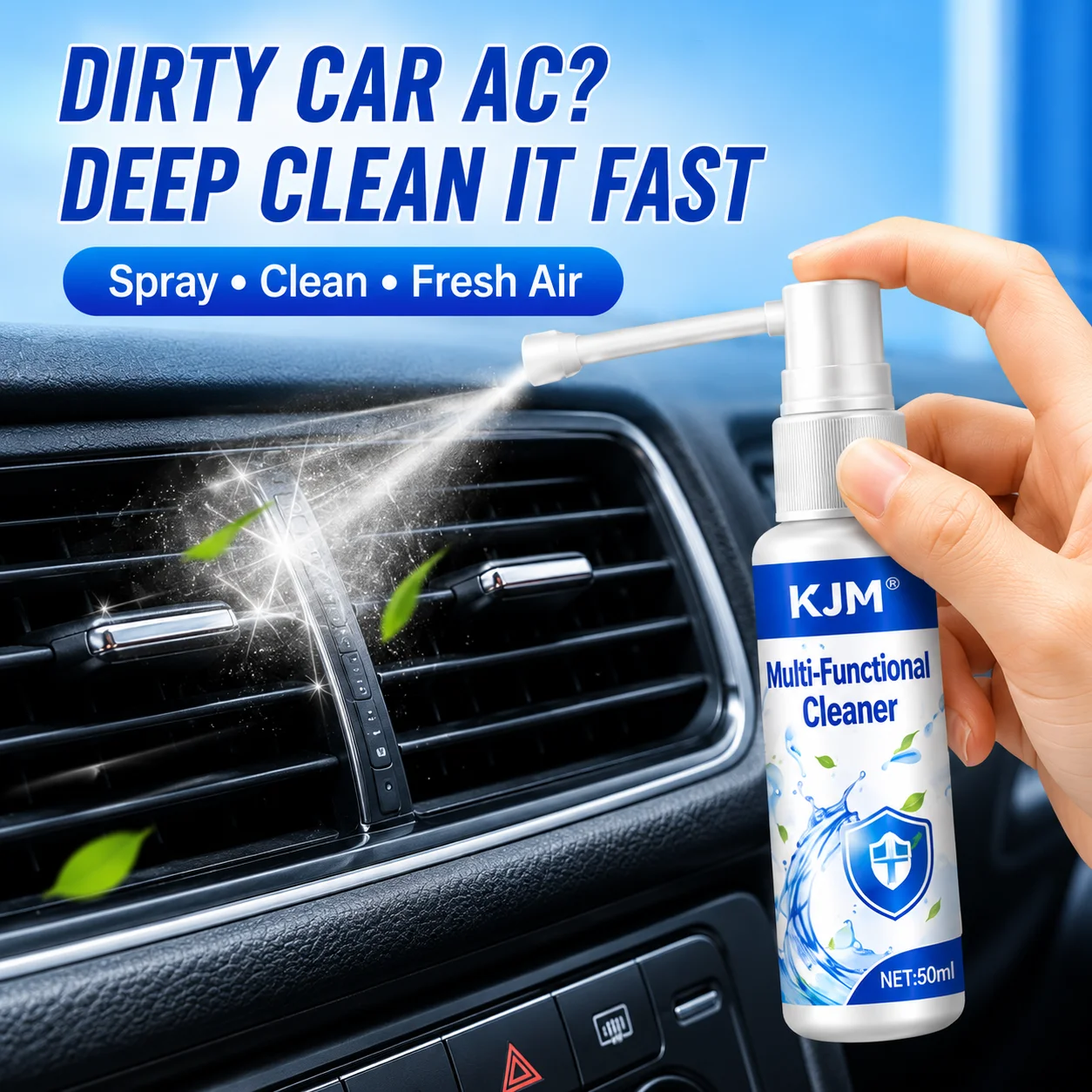 KJM Multi-Purpose Cleaner Spray 50ml for Car AC Air Vent Washing Machine Kitchen & Bathroom Removes Grease And Stains