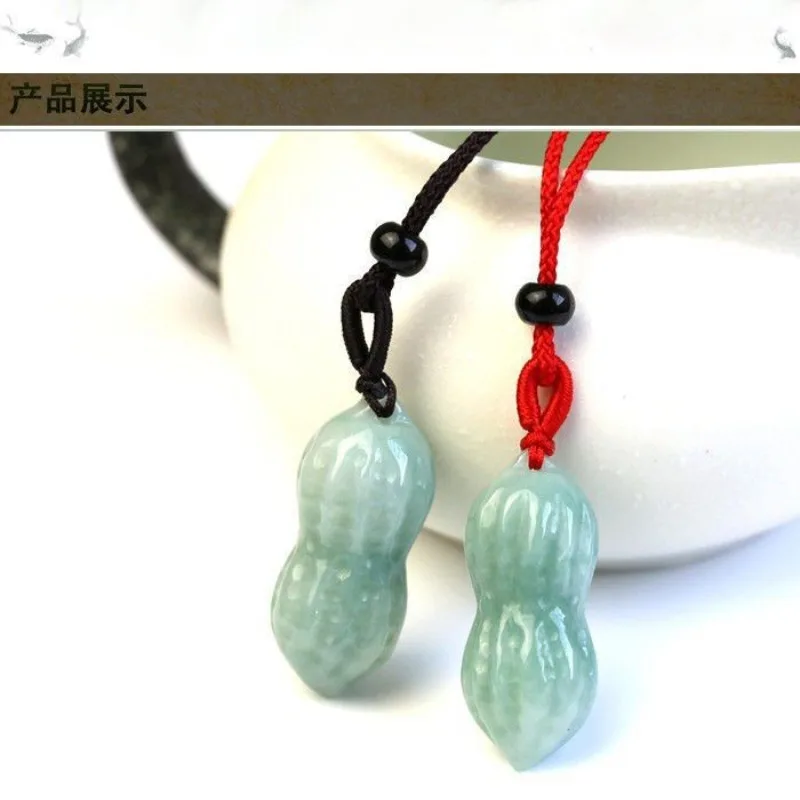 Real Natural A Good Emerald Jade Longevity Peanut Pendant Necklace Carved Charm Jadeite Jewelry Fashion Amulet Gifts Certificate