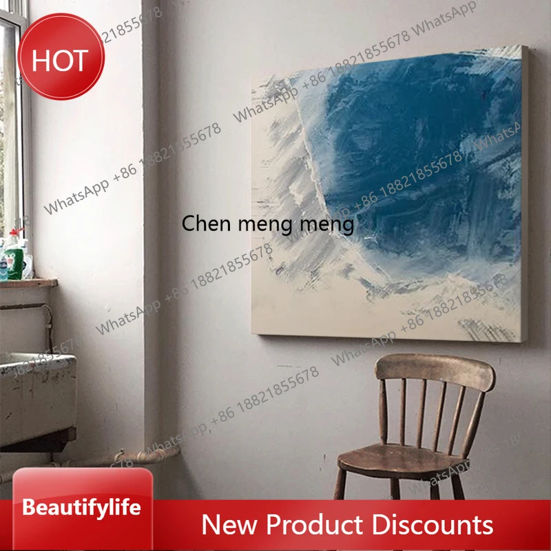 zq10 Modern simple decorative hanging painting blue handmade living room triptych oil painting abstract