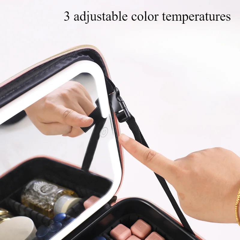 Led Light Mirror Makeup Bag Travel Cosmetic Case Storage Box Popular Web Red New Style 2024 Foreign Trade Amazon Leather