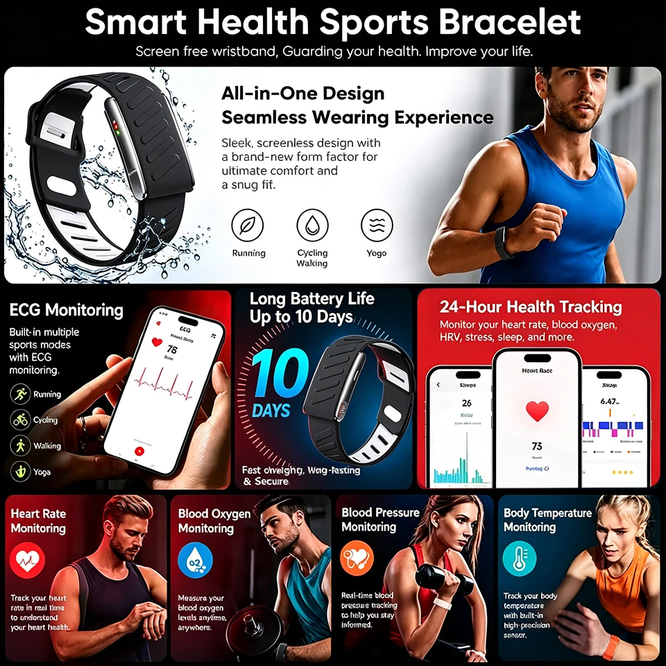 سوار صحي ذكي جديد وعصري، مزود  - مراجعة Health Wellness Bracelet وسعره