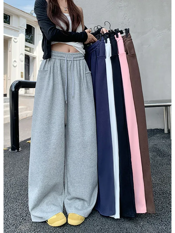 Dstring Weite Freizeithose für Damen mit Hoher Taille, Locker Sitzende Hose, Sport-Sweathose, Schlankmachende Gerade Hose in Bodenlänge