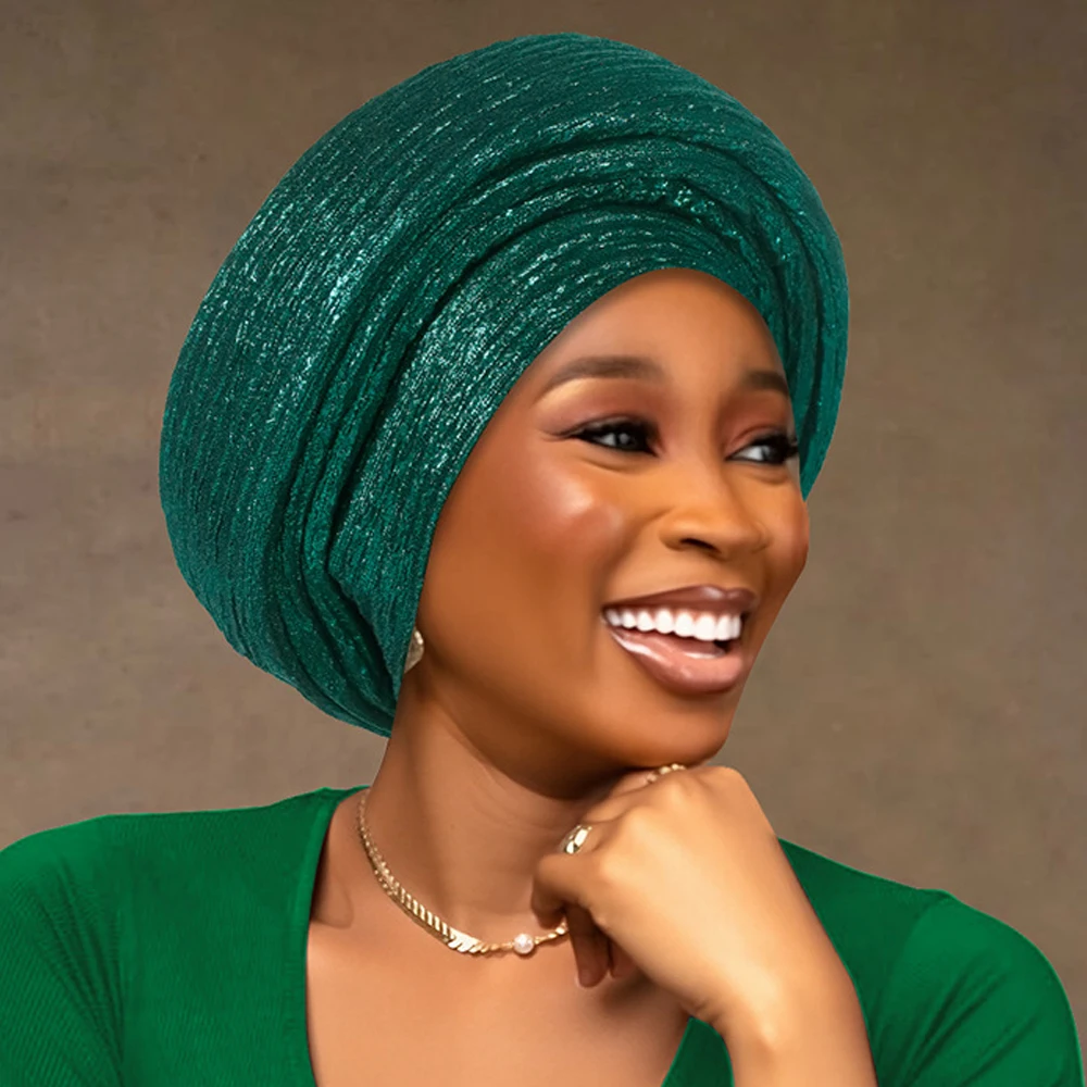 Glitter Donna Africana Auto Gele Copricapo Turbante Cap Nigeria Festa di Nozze Copricapo Musulmano Hijab Avvolgere la Testa Cappello A Pieghe Copricapo