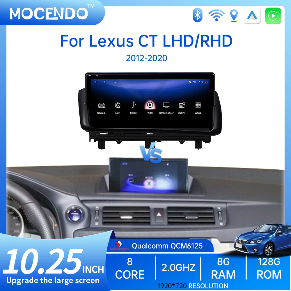 For Lexus CT CT200H 2012-2020 Wireless CarPlay & Android Auto Android 13 Car Radio GPS Navigation Multimedia Player Screen