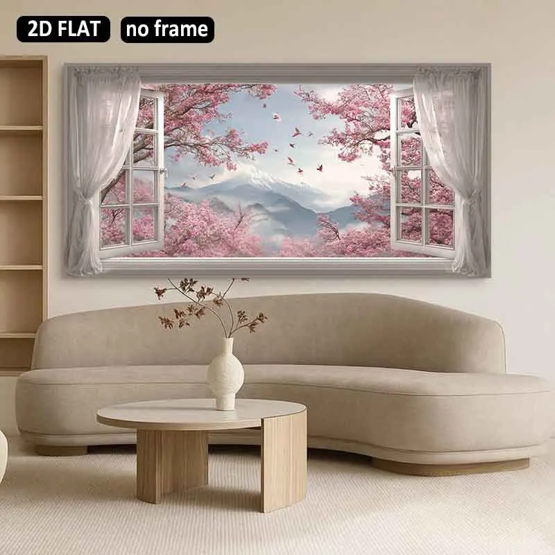 [2D Flat]1pc 23.62*47.24in/60*120cm UnFramed Cherry Blossom Canvas Wall Art Mural Home Decoration