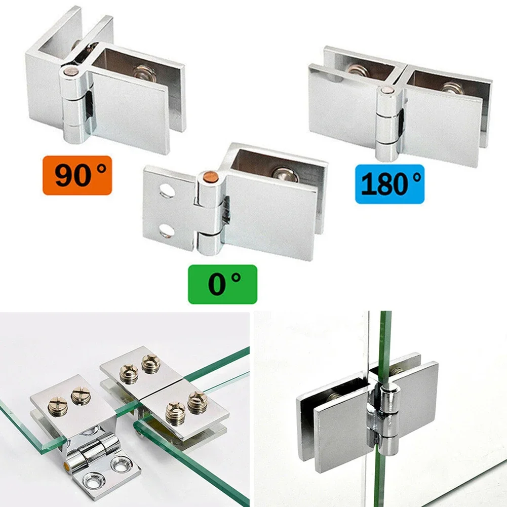 90 180 Degree Bilateral Clip Home Easy Install Glass Clamp Zinc Practical Durable Cabinet Door Hinge Bathroom Furniture Cupboard