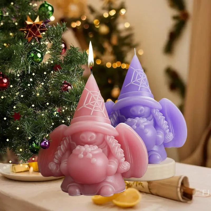 Forma silikonowa do samodzielnego wykonania świec aromaterapeutycznych i mydeł w kształcie dyniowego krasnala ze skrzydłami, idealna do dekoracji domu i na Halloween.