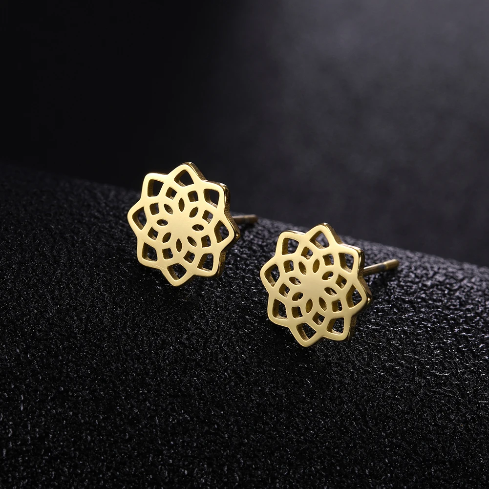 

Skyrim Rose Flower Lotus Tree Stud Earrings Women Girls Stainless Steel Gold Color Black Mini Earring Studs Jewelry Gift New