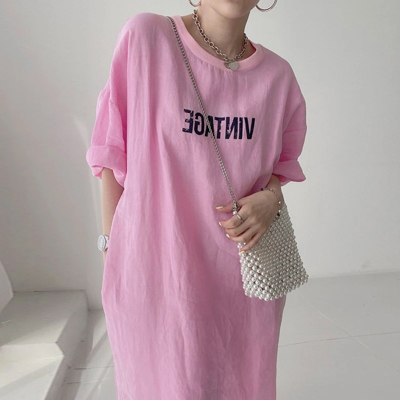 T-shirt Long d'été décontracté pour femmes, ample, rond, Design imprimé, Vintage, confortable, respirant, léger