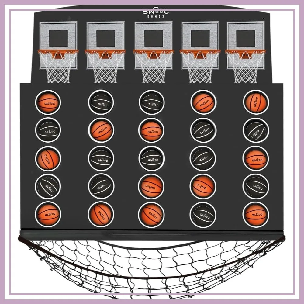 

Wall Mounted Basketball 4 In A Row Game Set 26x32 Inch Indoor Hoop with 5+ Games