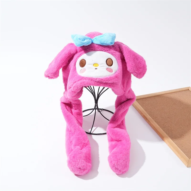 Sanrio plush hat new children's cartoon ear protection hat scarf all-in-one male and female thickened warm plush pullover hat