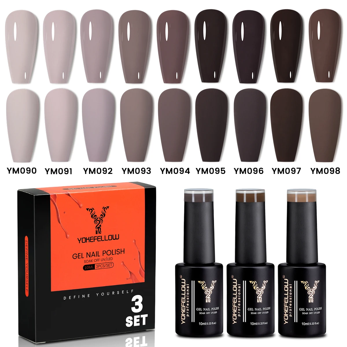 

YOKEFELLOW Gel Nail Polish10ml Grey Brown 3Color/Set Soak Off UV Light Cure Gel Polish for Nail Art DIY Manicure at Home