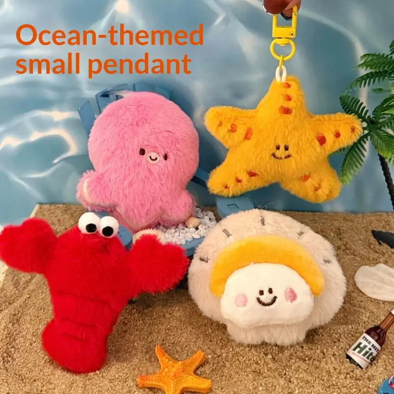 New! Cute Creative Marine Animal Plush Keychain Cartoon Fun Octopus Starfish Pendant Backpack Decoration Pendant Plush Doll Gift