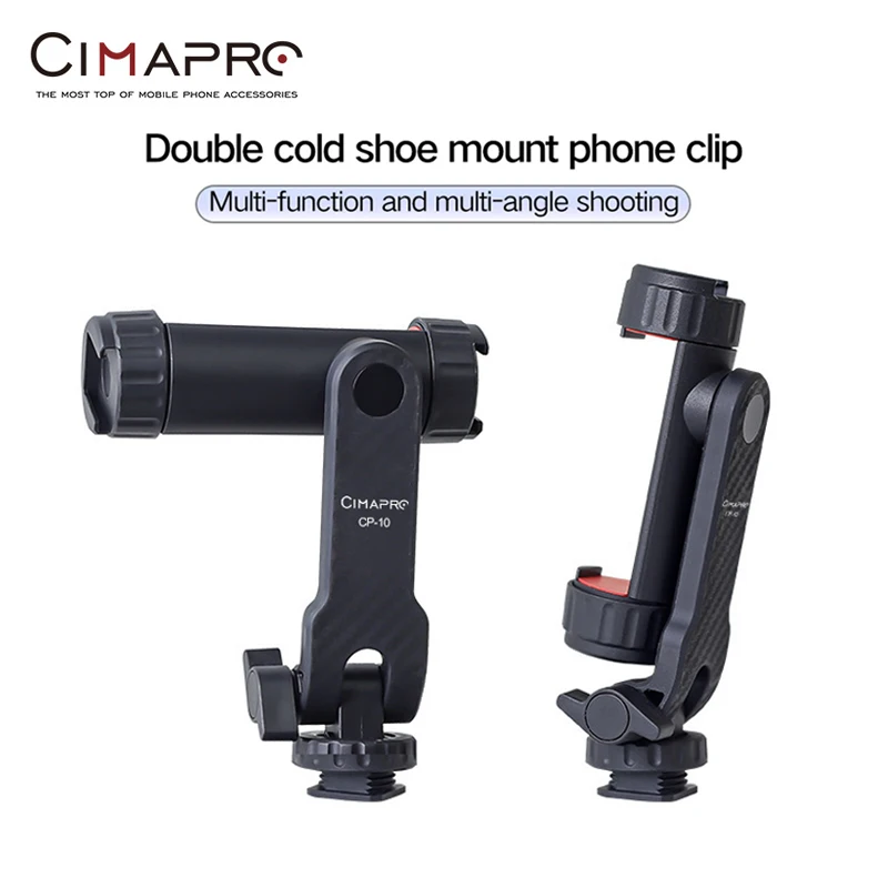 Cimapro CP10 360Rotating Horizontal Vertical Shoot Phone Holder Cold Shoe Phone Clip for Camera Video Tripod Mount Fixed Bracket