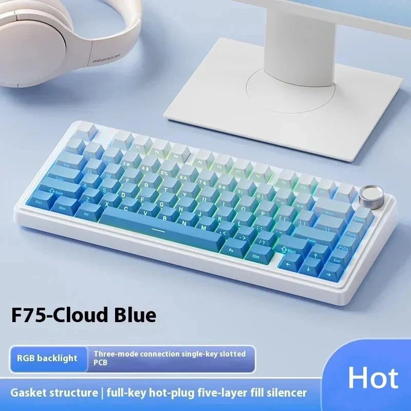 

AULA F75 wireless Mechanical Keyboard,Gamer keyboard Customized Hot-Swap 75% Layout,OEM Profile Gasket Structure,Reaper Axis