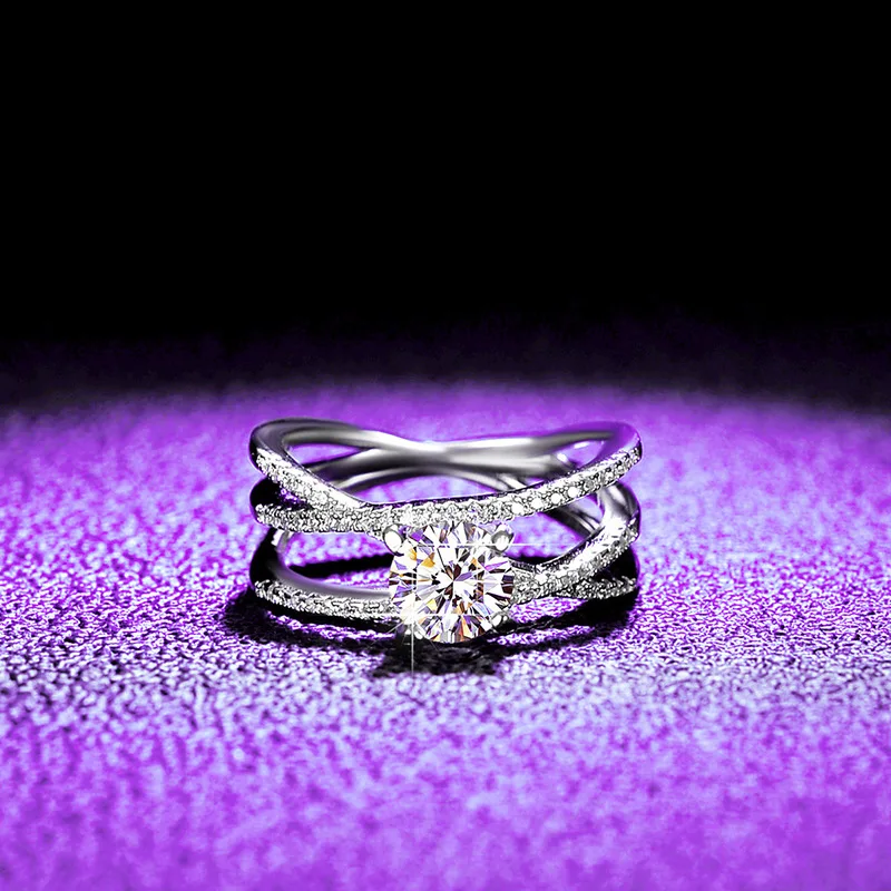 

S925 Silver White Gold Plated 1CT D Color Moissanite Micro-Pave 4-Prong Women's Ring, US Size 5-9, Exquisite Jewelry.